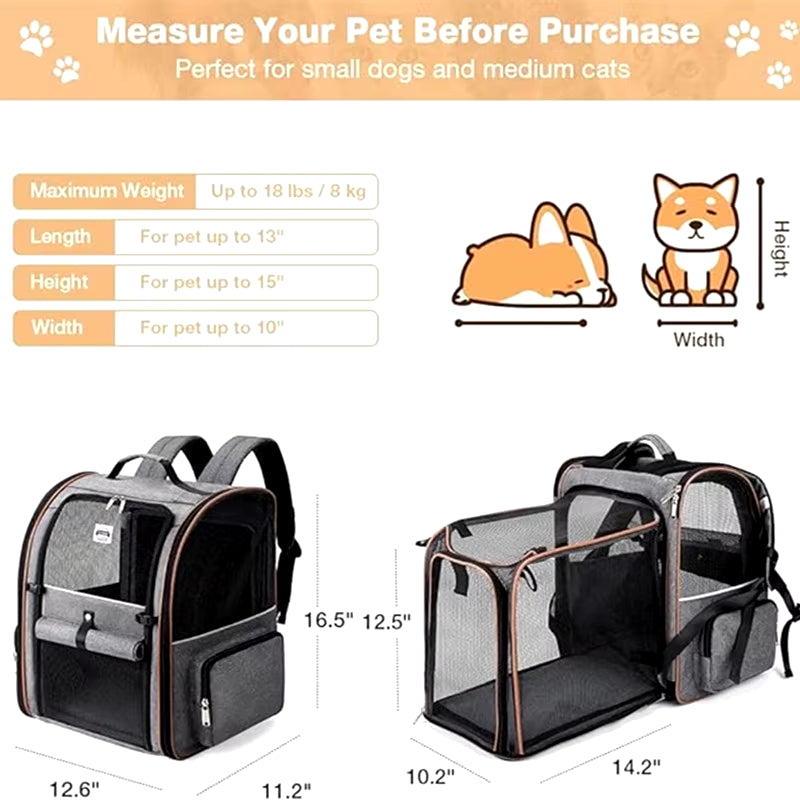 Pet Supplies Portable Breathable Double Shoulder Cat Bag, Foldable Puppy Backpack, Fashionable and Expandable Pet Bag