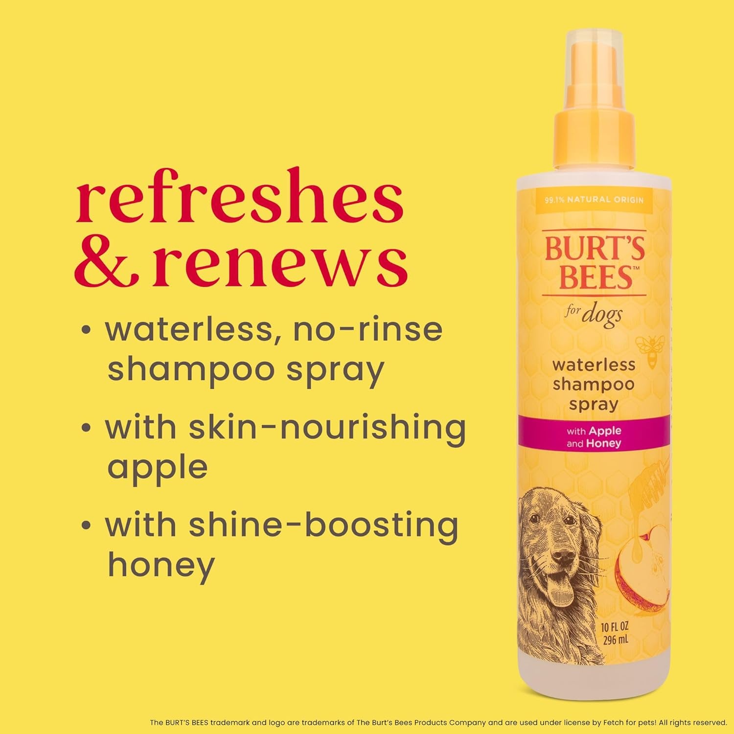 Burt'S Bees for Dogs Natural Waterless Shampoo Spray for Dogs, Apple and Honey Waterless Shampoo Spray, Dogs Shampoo, Dog Bathing Supplies, Dog Wash, Dog Grooming Supplies, Dog Spray